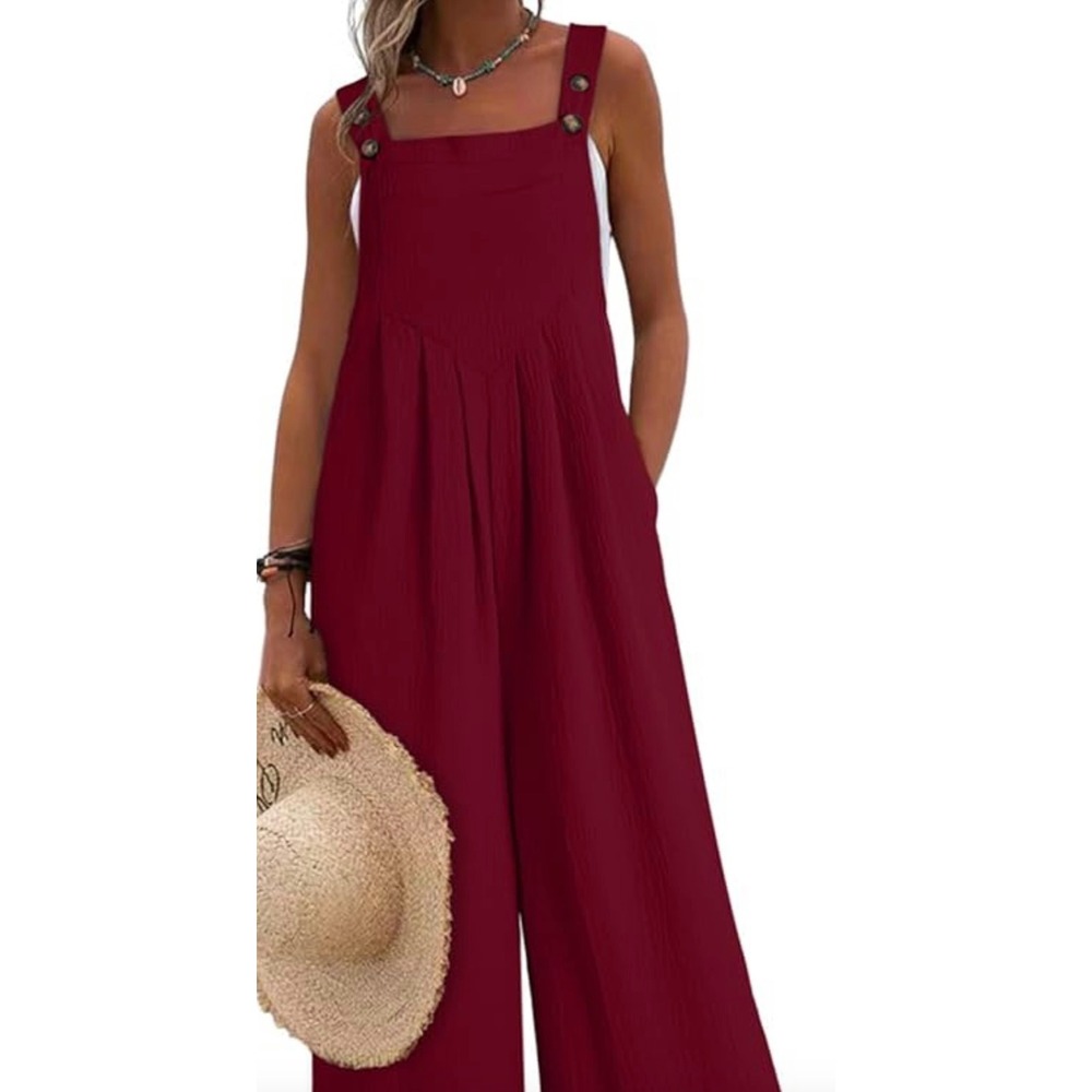 Textured Wide-Leg Pink Jumpsuit with Adjustable Straps